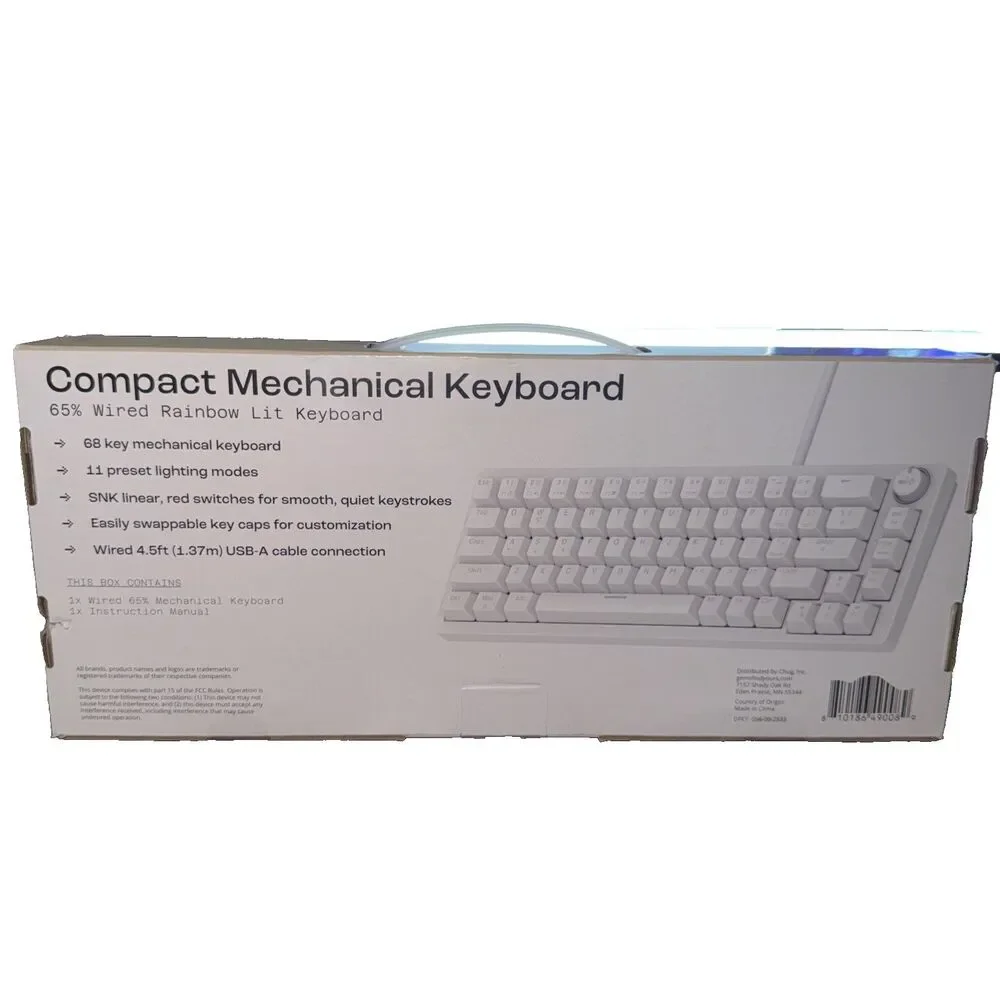 North Compact Mechanical Keyboard-68 Keys, 65% Wired Rainbow Lit Keyboard-White